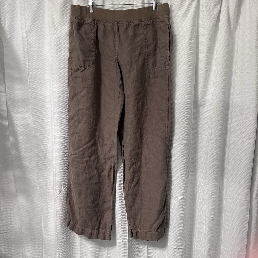 Stem Linen Wide Leg  Brown Coastal Elastic Waist Pockets‎ L Tall Lagenlook Artsy